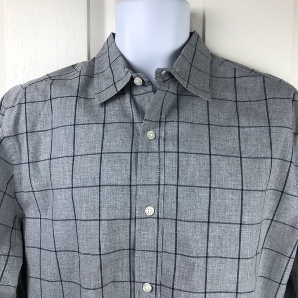 GAP Factory Classic Fit Poplin Plaid Shirt Gray L - Picture 2 of 6